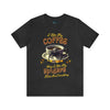 a black t - shirt with a cup of coffee on it