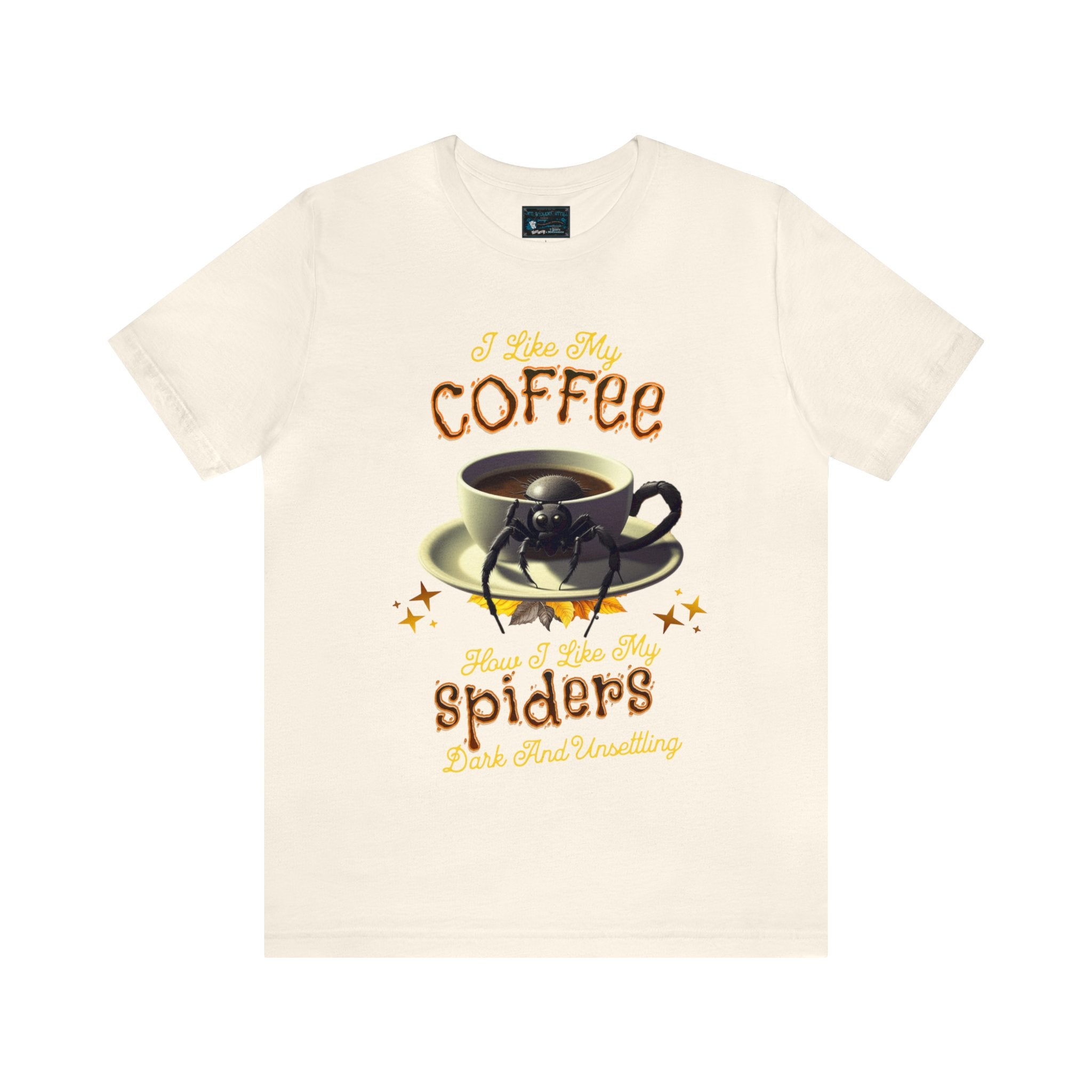 a white t - shirt with a cup of coffee on it