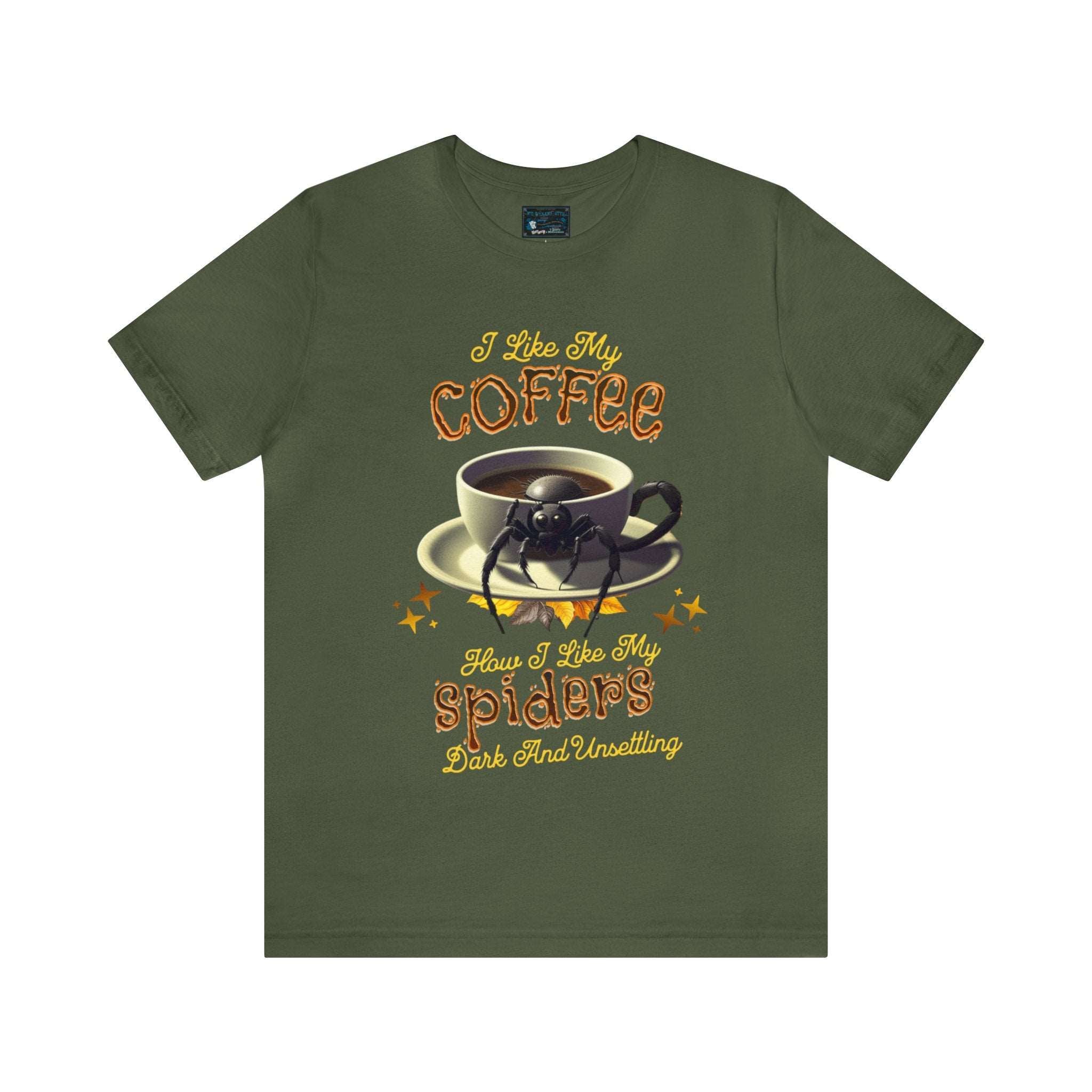 a green t - shirt with a cup of coffee on it