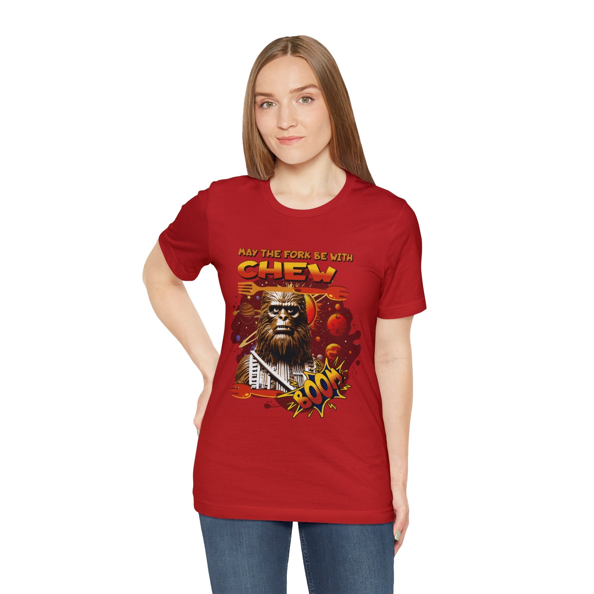 "May the Fork Be with Chew" Chewbacca Unisex Tee - Wookiee Dining Humor - MTL Dynamic StylesT-Shirt