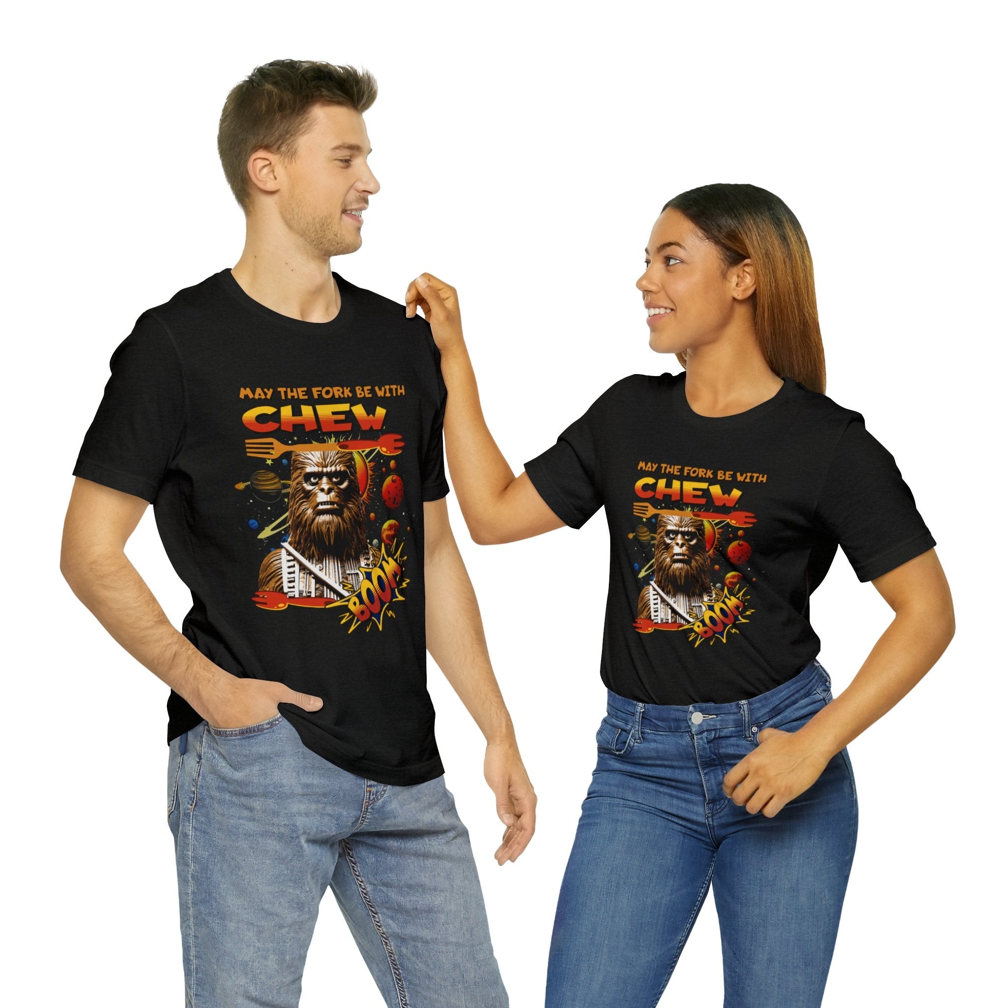"May the Fork Be with Chew" Chewbacca Unisex Tee - Wookiee Dining Humor - MTL Dynamic StylesT-Shirt